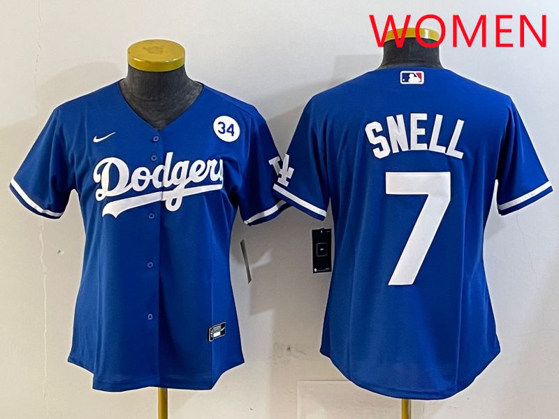 Women Los Angeles Dodgers 7 Snell Blue Game 2025 Nike MLB Jersey style 2